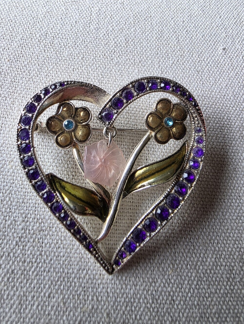 Liz Claiborne Villager Enamel Rhinestone - Dangling Flower Heart Pendant
